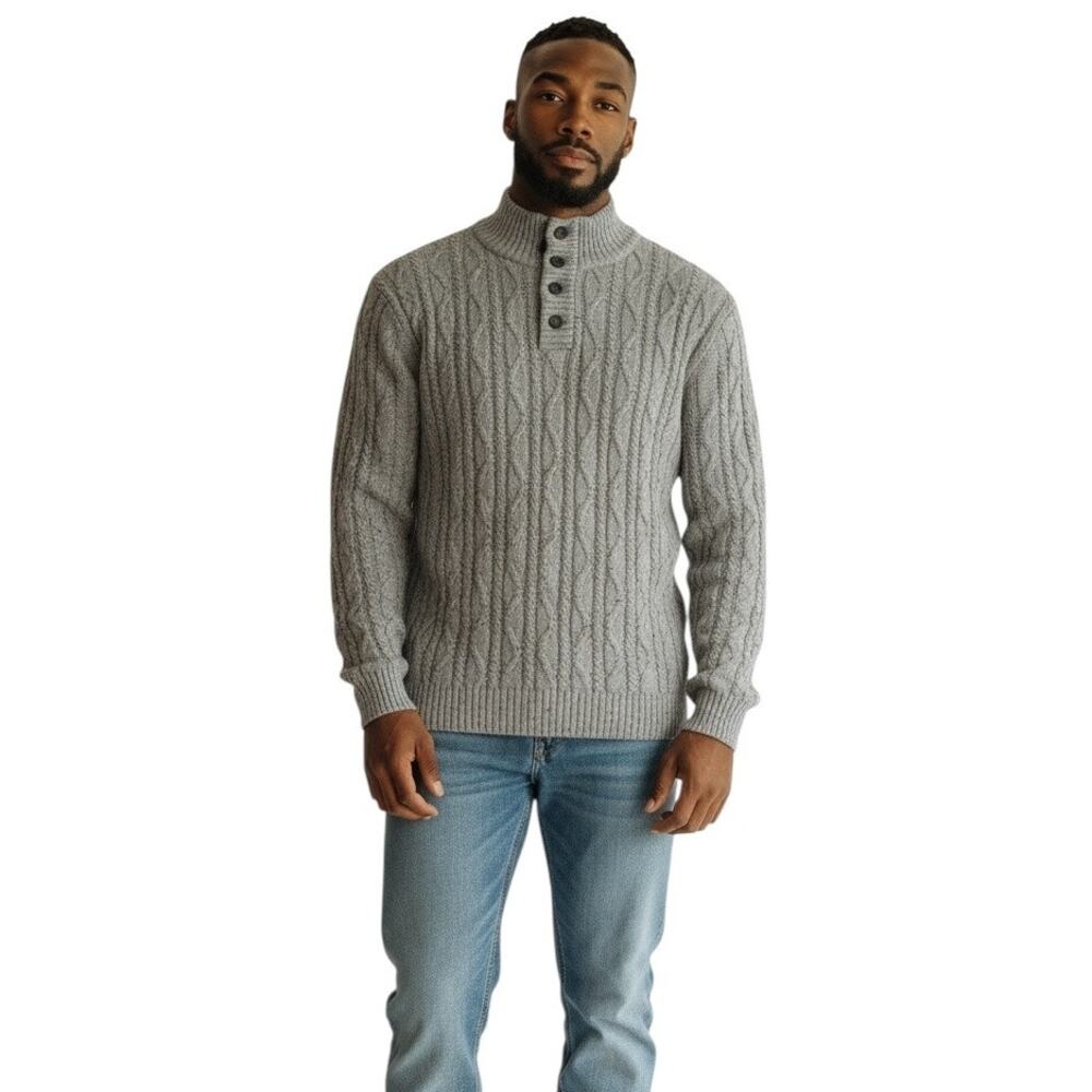 Tasso Elba Grey Chunky Cable Knit Long Sleeve Sweater Cotton Men Large New